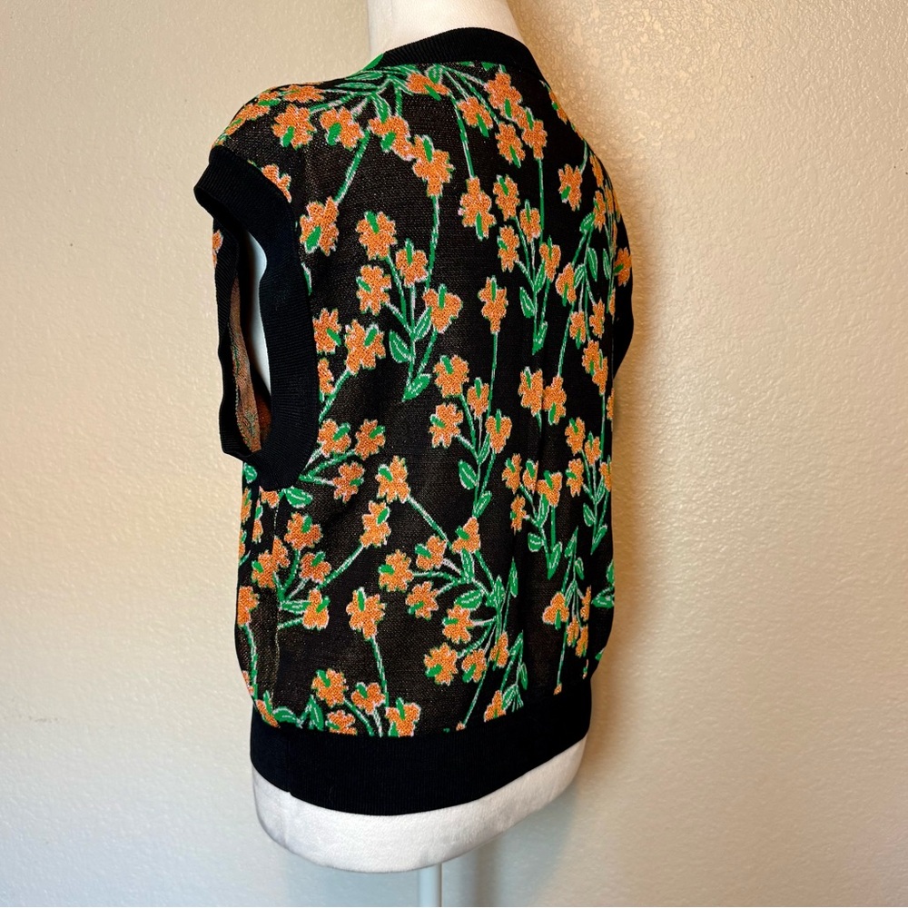 Urban Revivo Color Block Floral Sweater Vest Green Black Sparkly Size 4 - Picture 6 of 13